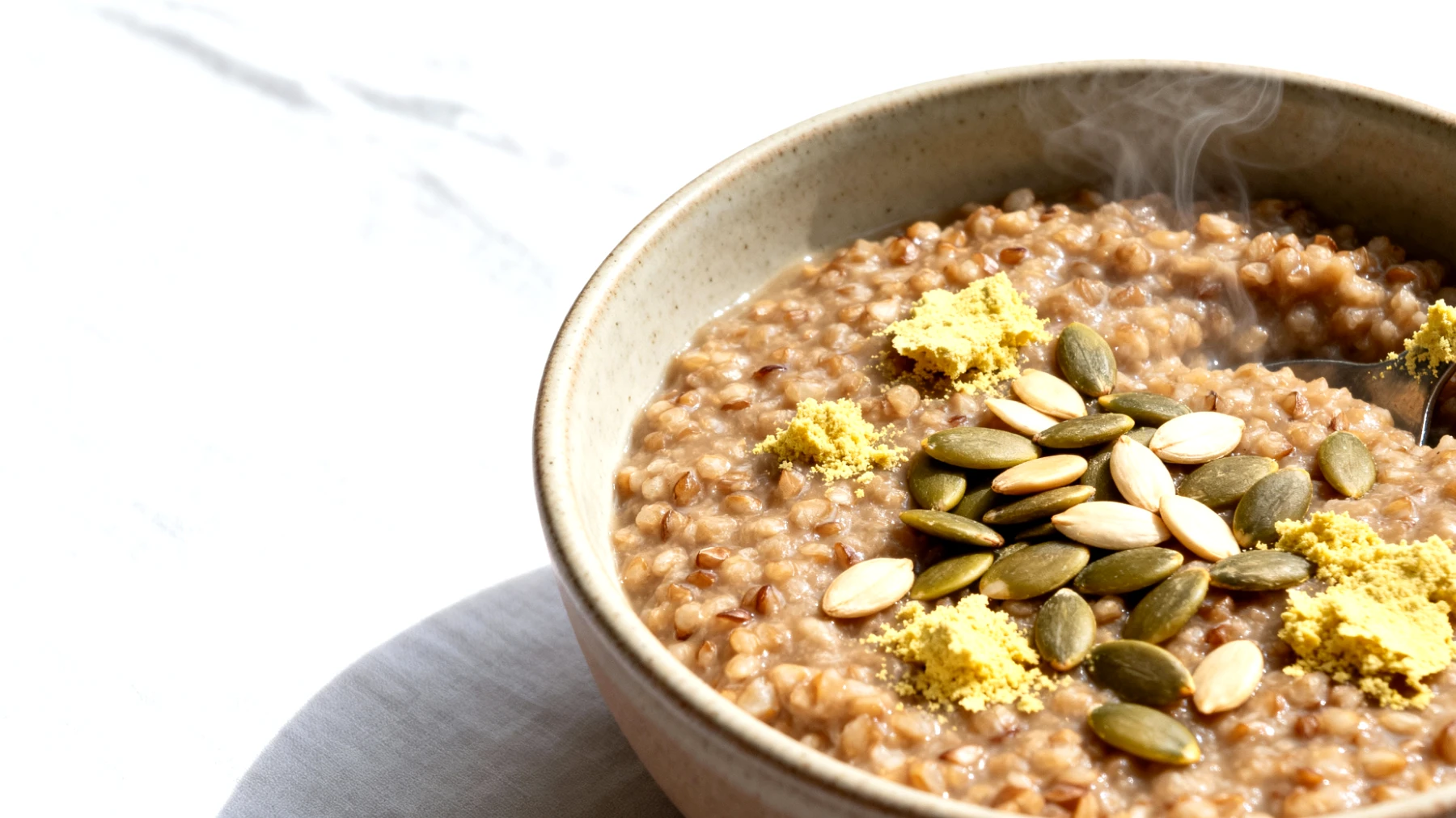 Porridge di grano saraceno con semi di zucca e lievito alimentare in scaglie"