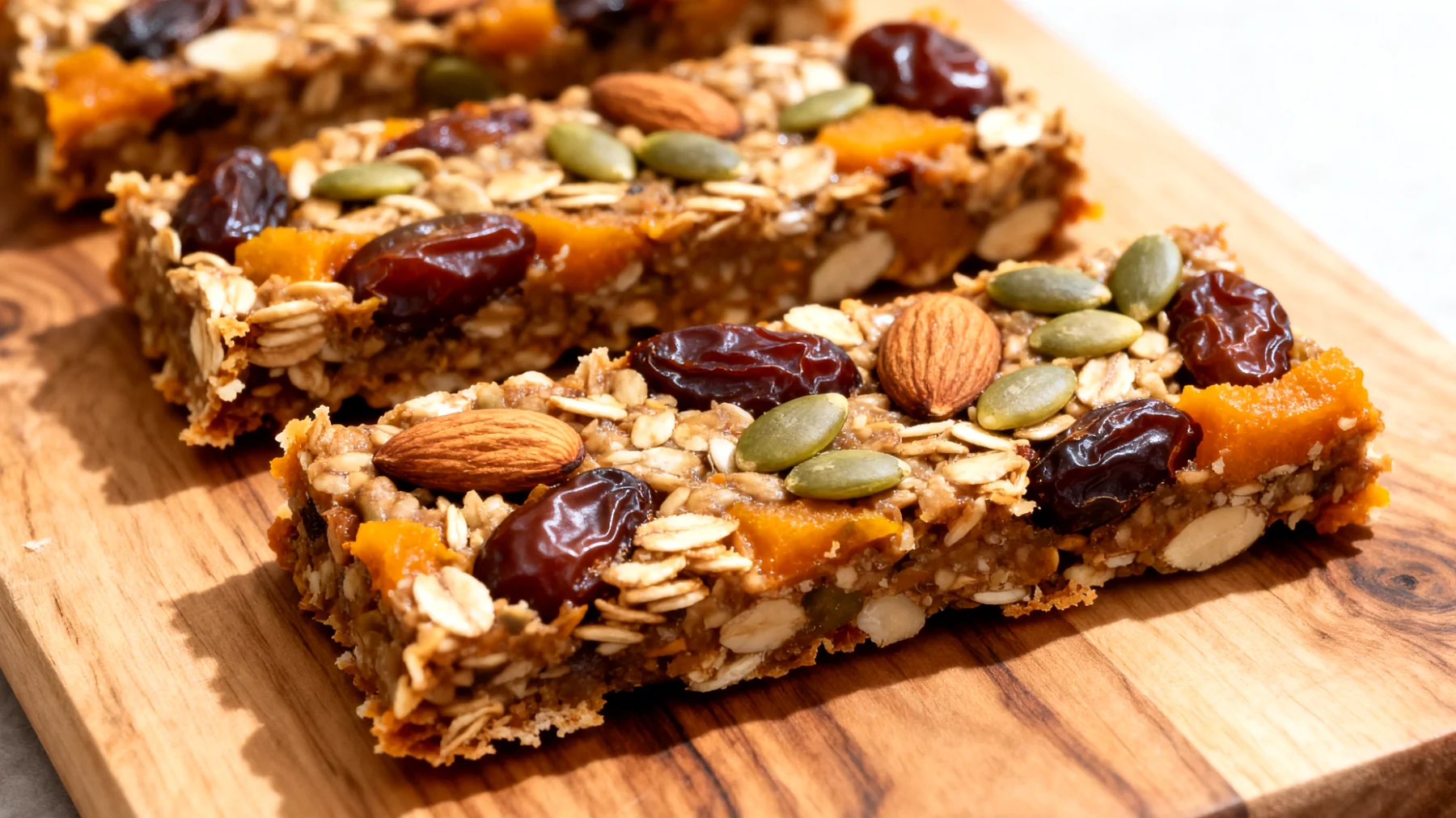 Barrette fatte in casa con avena, datteri, mandorle e semi di zucca"