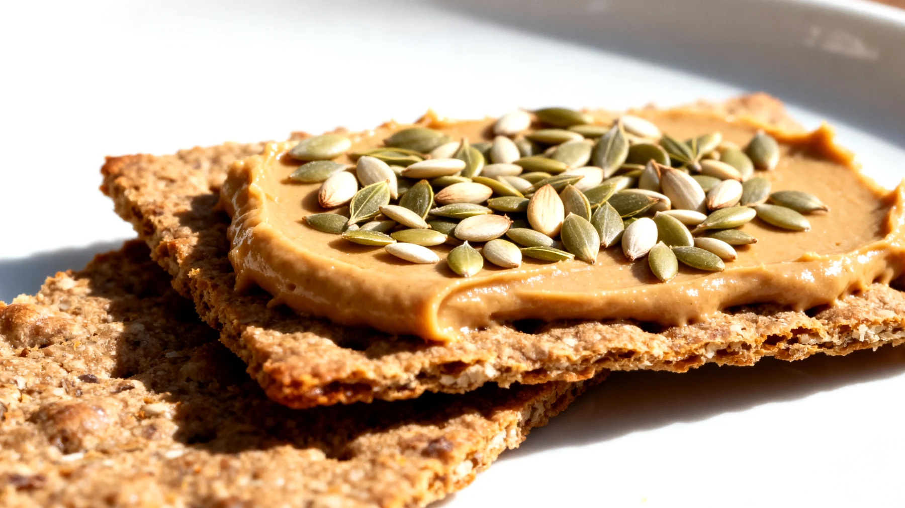 Cracker di segale con burro di mandorle e semi di canapa decorticati"
