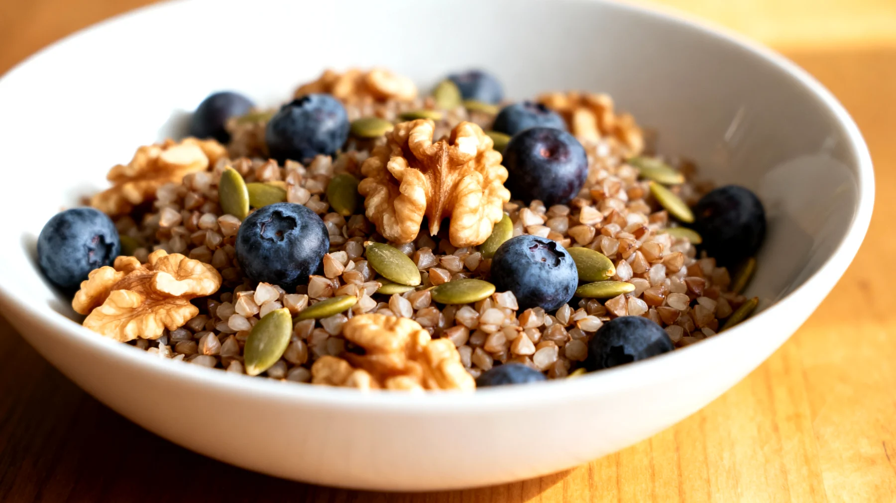 Insalata di grano saraceno con noci, mirtilli e semi di zucca"