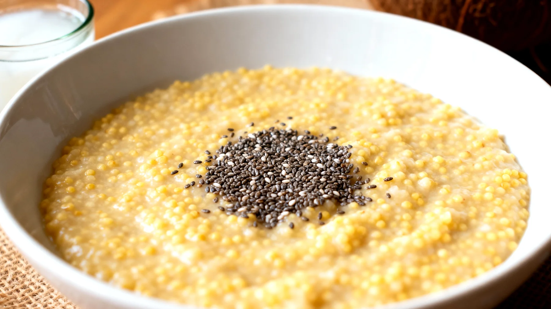 Porridge di miglio con semi di chia e acqua di cocco"