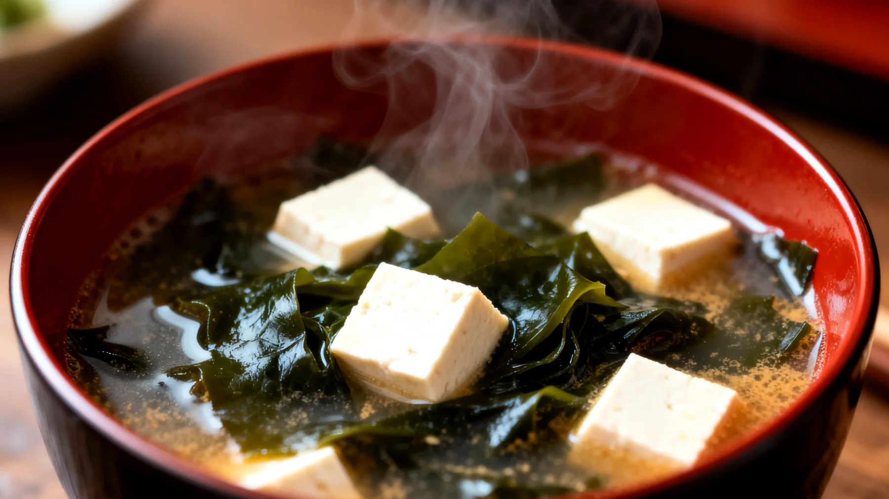 Zuppa di miso con alghe wakame e tofu"