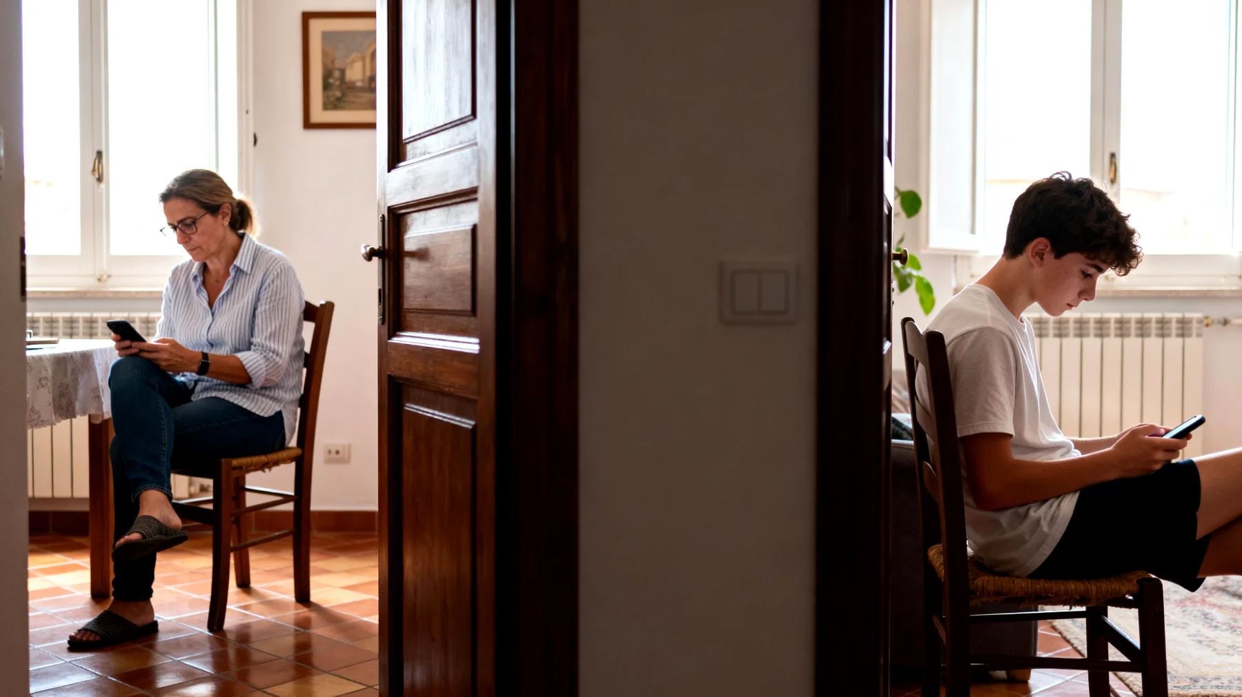 Genitori che faticano a trovare momenti significativi da dedicare ai figli adolescenti, con conseguente distanza emotiva e superficialità nelle interazioni quotidiane"