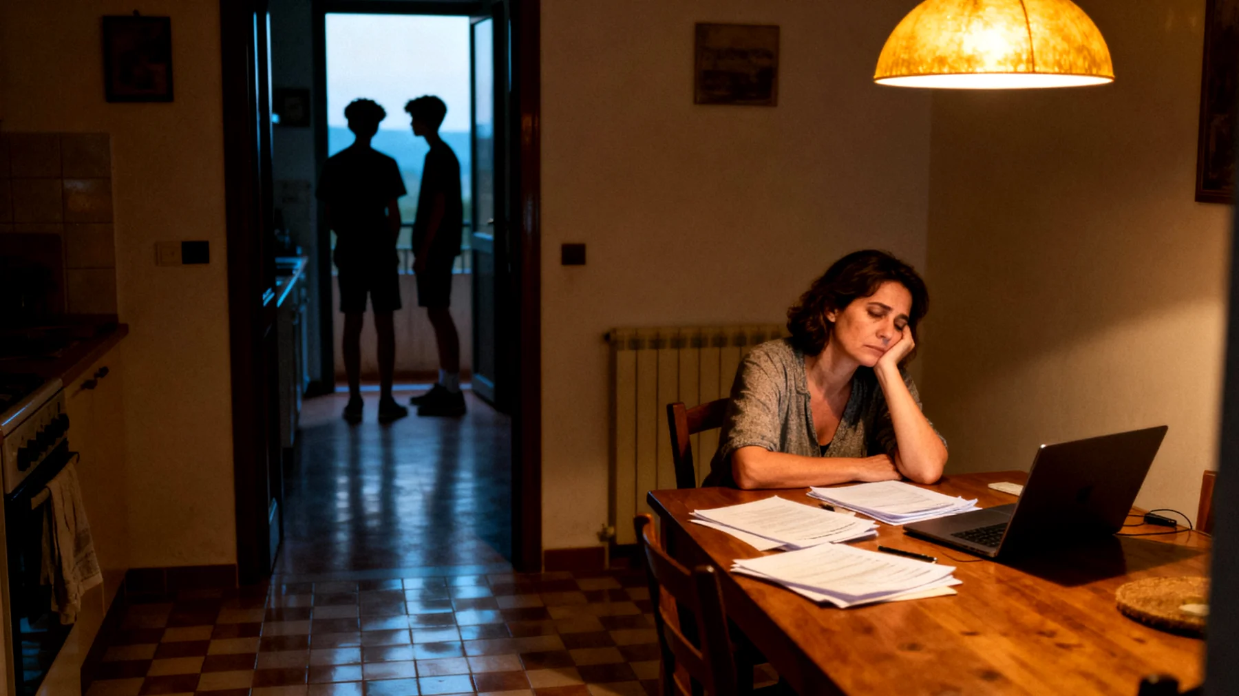 Una mamma si sente costantemente in colpa perché la stanchezza e gli impegni lavorativi le impediscono di essere presente come vorrebbe con i suoi figli adolescenti, rischiando di perdere momenti importanti della loro crescita e di compromettere il dialogo con loro"