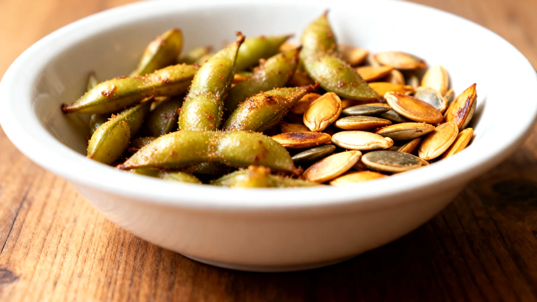 Edamame tostati con semi di zucca"