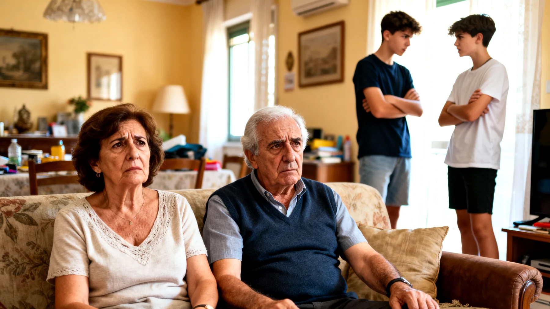 I nonni faticano a gestire la gelosia e la rivalità tra nipoti adolescenti durante le visite familiari, con conflitti continui per l'attenzione ricevuta e confronti su trattamenti percepiti come ingiusti"
