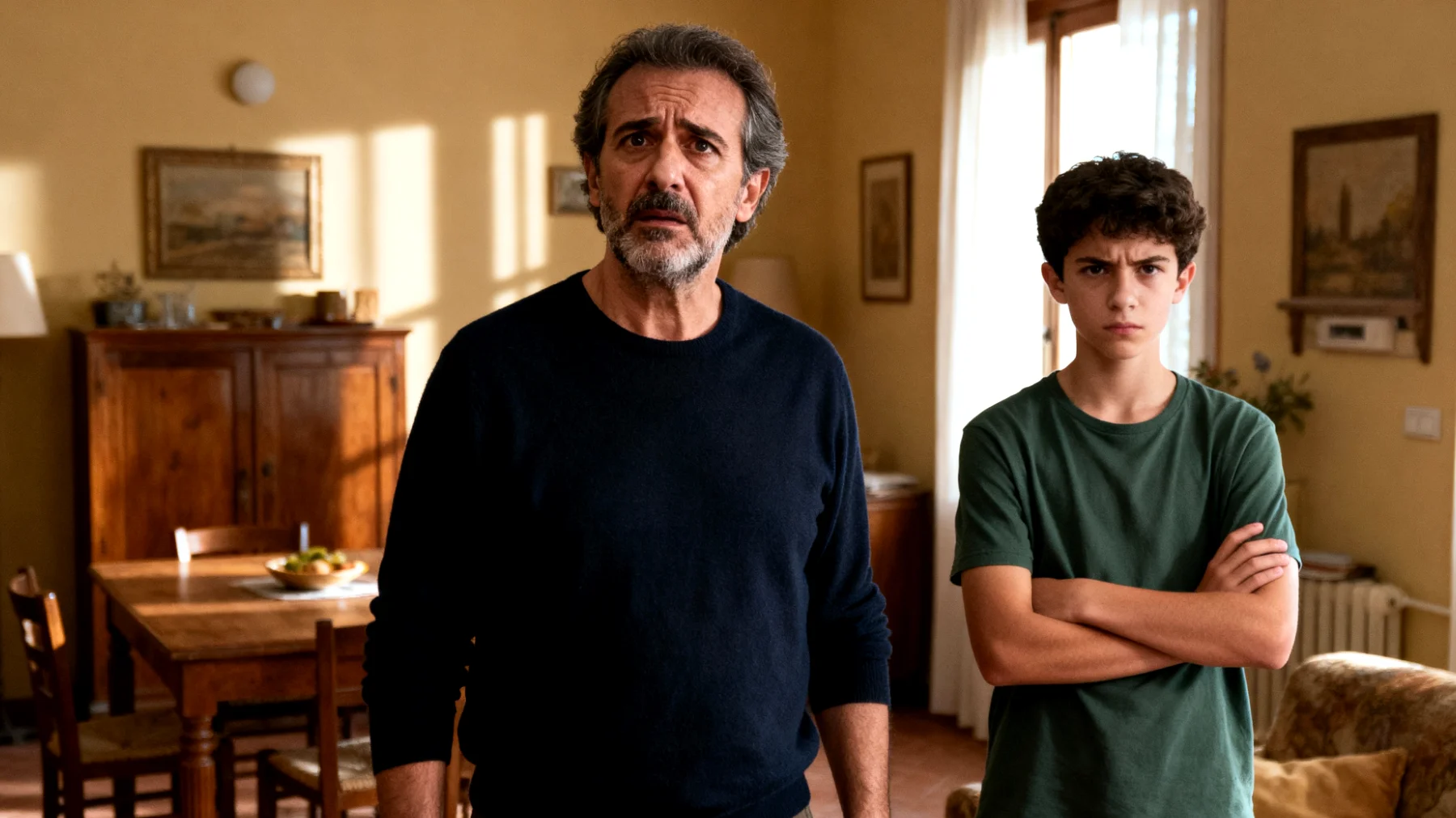 Papà che fatica a stabilire limiti e regole con il figlio adolescente per paura di essere rifiutato o di compromettere il rapporto, finendo per cedere continuamente alle sue richieste"